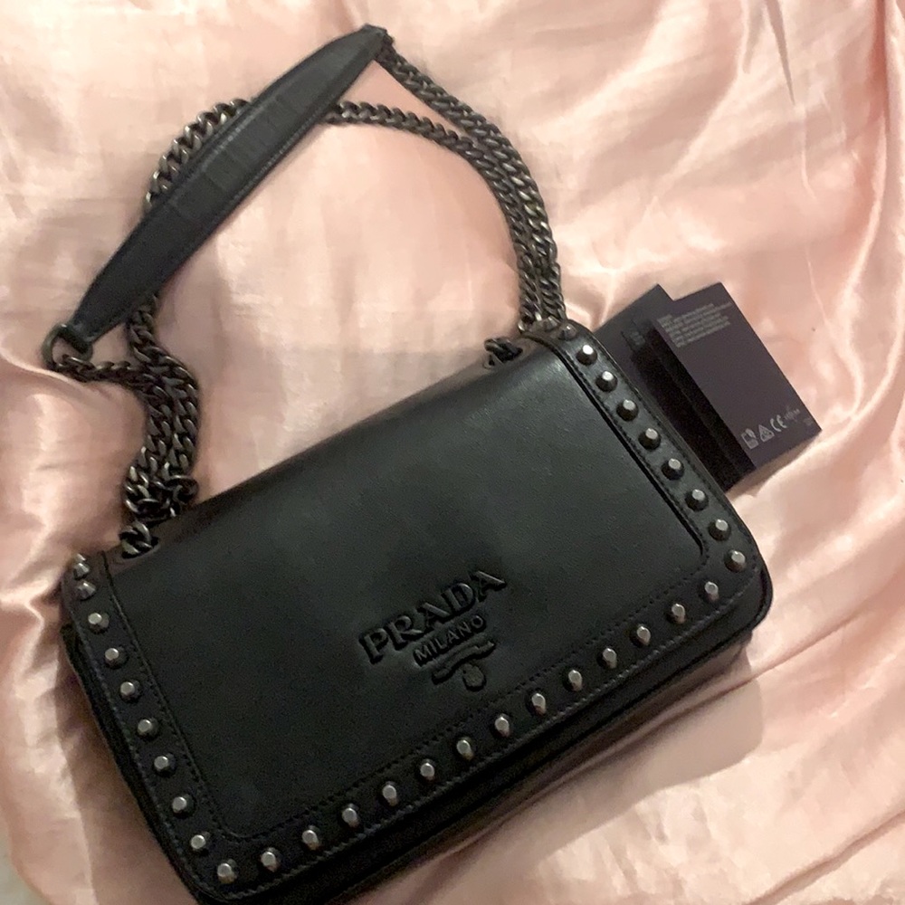 Glace Calfskin Studded Crossbody Black